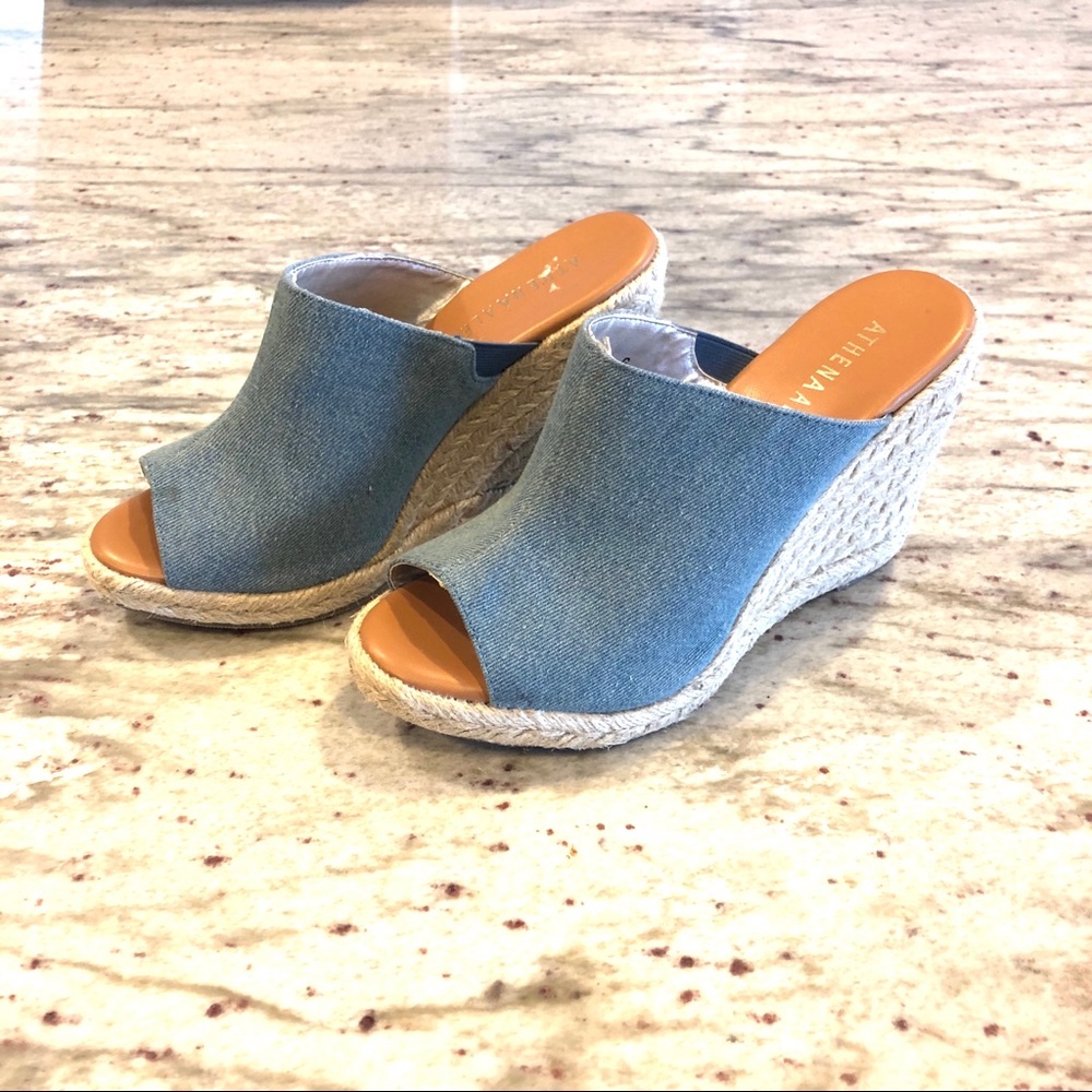 Athena Alexander denim & jute wedges